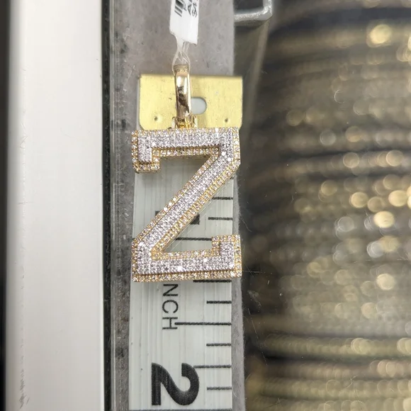 Real Diamond 10kt Two Tone Block Letter Z Pendant